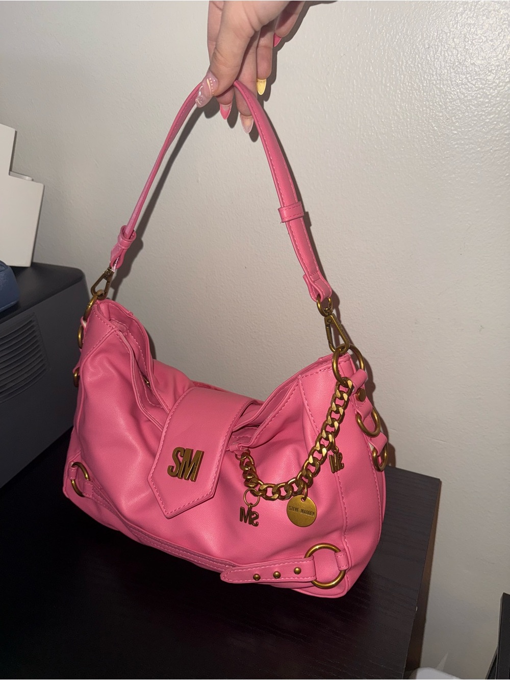 Steve Madden Pink Shoulder Bag with Brass Hardware